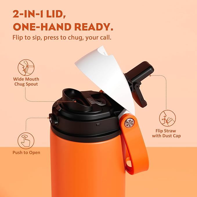 POWCAN 18 oz Steel Insulated Water Bottle: 2-in-1 Push-Button Spout & Quick-Flip Straw, Leakproof, Cold 24Hrs, Lockable, Fits Car Cup Holder, Ideal for Sports, Trip, Gym, School, Gift (Sunny Puppy)