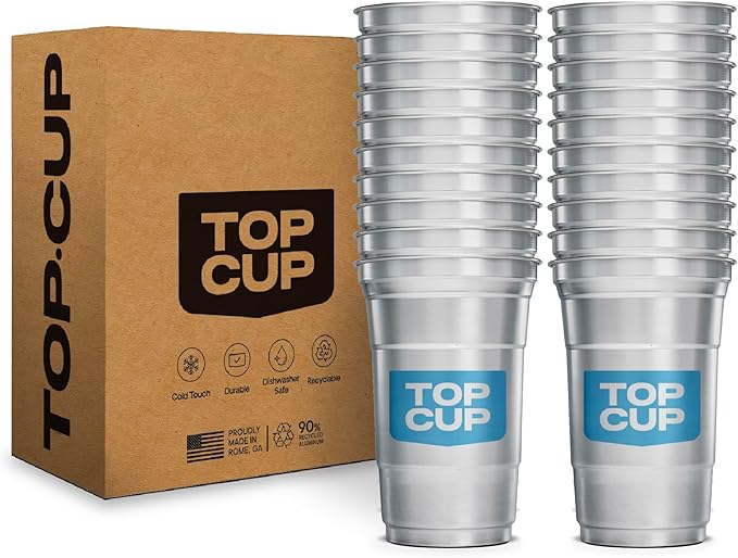 Top Cup – 20 Ounce, 20 Count, Reusable Aluminum Party Cups | Cold-Holding, Recyclable, Made in USA