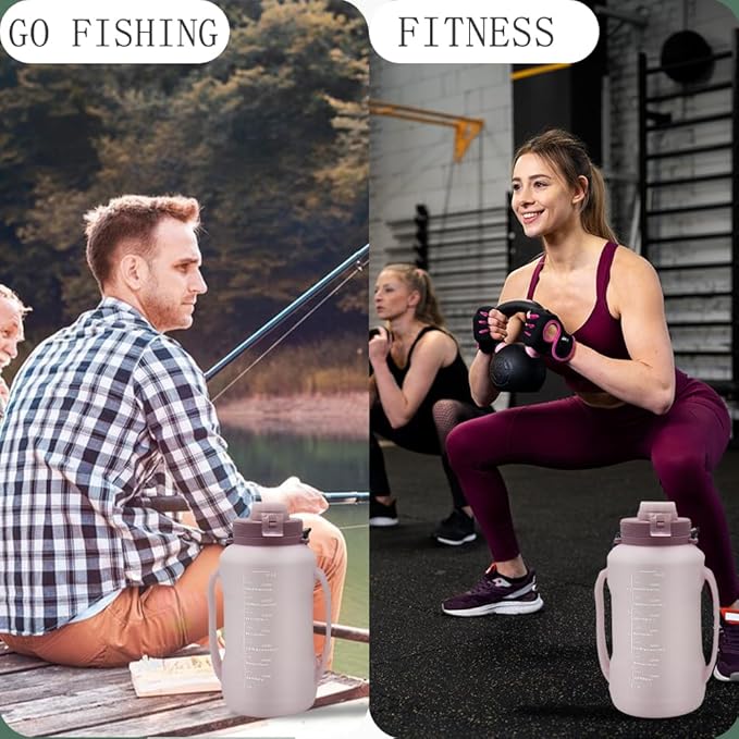 64oz Foldable Silicone Water Bottle with Straw, BPA-Free Motivational Time Marker, Leakproof Collapsible Water Jug with Handle for Gym, Sports, Camping & Outdoor Activities (Pink)