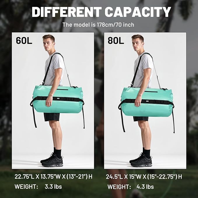 MIER Waterproof Duffel Bag Motorcycle Dry Bag Backpack Large Roll-Top Heavy Duty Dry Duffle Bags for Kayaking Camping Boating Gym Beach Cruise Ship, 60L/80L