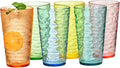 20oz Acrylic Glasses (Set of 6), Water-Ripple Design Shatter-Proof Plastic Cups, Reusable Plastic Tumblers, Stackable, BPA-Free, Dishwasher-Safe (Colorful)