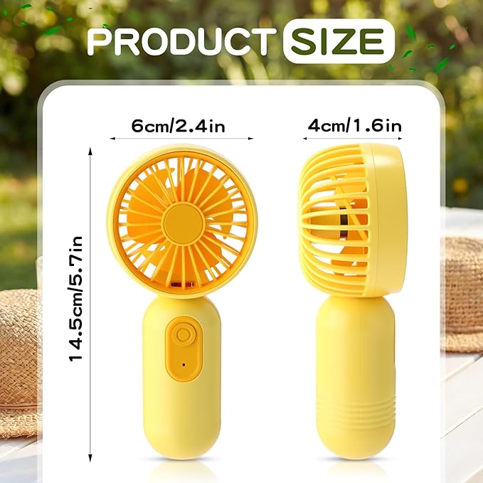 Rossesay 6 Pcs Mini Portable Fan Bulk Cute Handheld Lightweight Small Little Personal Hand Eyelash Fan 3 Speeds USB Rechargeable for Women Men Indoor Outdoor Makeup Travel (Yellow)