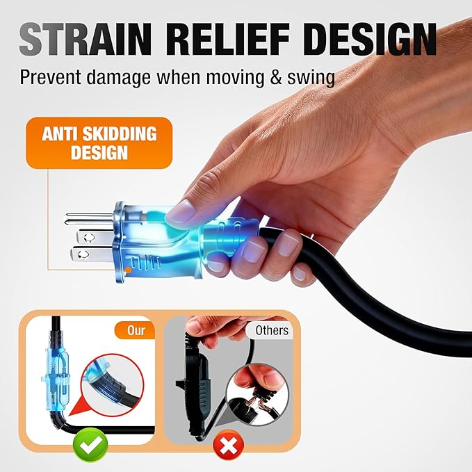 Outdoor Extension Cord 75 FT Waterproof, 12/3 Gauge Heavy Duty 3 Prong Power Cord with Lighted Indicator End, 15A 125V 1875W SJTW, ETL Listed, Great for Lawn/Garden/Home(Black)