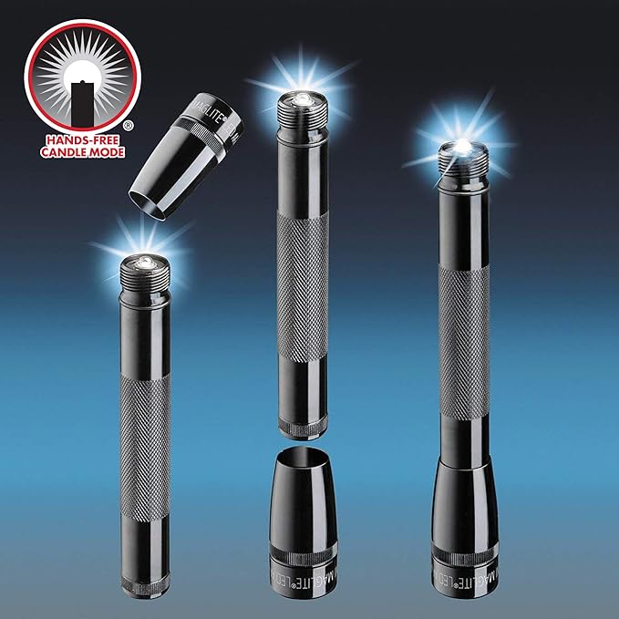 MagLite Mini LED 2-Cell AA Flashlight – High-Powered Compact LED Light with Multi-Mode Function, Water-Resistant Aluminum Build, Adjustable Beam, Includes Batteries & Holster – Black