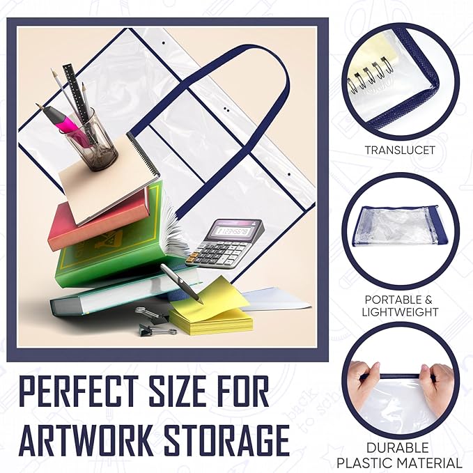 Windyun 3 Pack Large Poster Storage Bag 48" x 36" Bulletin Board Holder Art Portfolio Case PVC Art Portfolio Container Bulletin Board Storage Box with Pocket for Classroom Teacher Organization(Blue)