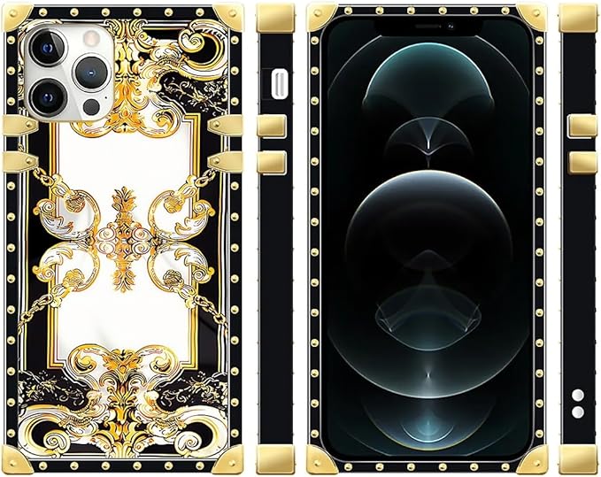 Compatible with iPhone 12 Case, Gold Grain Flowers Luxury Golden Decoration for Girl Women Soft TPU Shockproof Protective Hard PC Back for iPhone 12 Pro