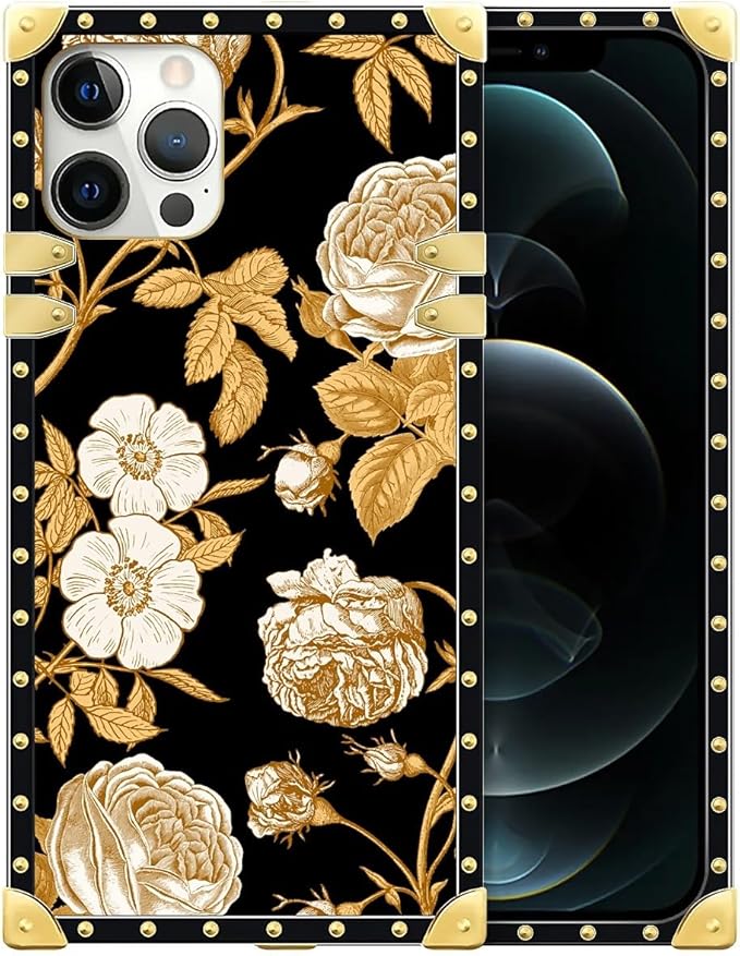 Compatible with iPhone 12 Pro Max Case, Blooming Rose Golden Flower Luxury Golden Decoration for Girl Women Soft TPU Shockproof Protective Hard PC Back for iPhone 12 Pro Max