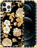 Compatible with iPhone 12 Pro Max Case, Blooming Rose Golden Flower Luxury Golden Decoration for Girl Women Soft TPU Shockproof Protective Hard PC Back for iPhone 12 Pro Max