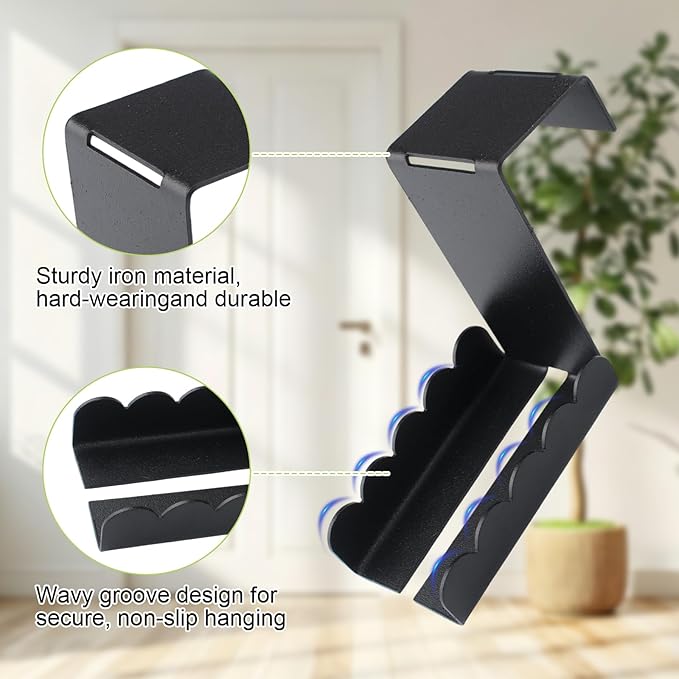Double-Sided Over Door Coat Rack, 2Pcs Rustproof Iron Door Hooks Over Door Coat Hangers for Saving Home Space(Black)