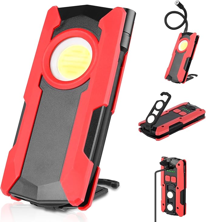 Rechargeable LED Work Light, OTYTY 40W 2000LM Magnetic Work Light Battery Powered Portable Flood Light with Gooseneck Flashlight for Car Repairing, Camping, Inspection