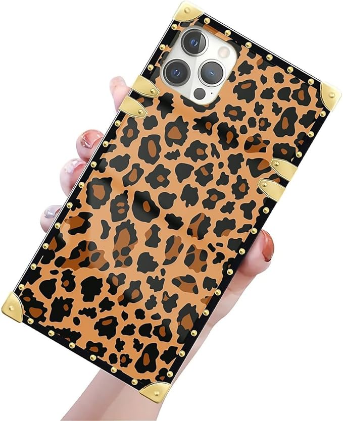 Compatible with iPhone 12 Case, Brown Leopard Texture Luxury Golden Decoration for Girl Women Soft TPU Shockproof Protective Hard PC Back for iPhone 12 Pro