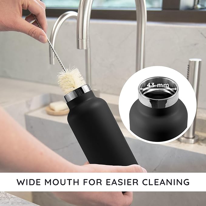 Bambaw Insulated Water Bottle 24 oz, Double Wall Stainless Steel Water Bottles, Keep Drinks Cold 24h & Hot 12h, Reusable & Easy to Clean, Great for Travel, Gym or Work (Jet Black)