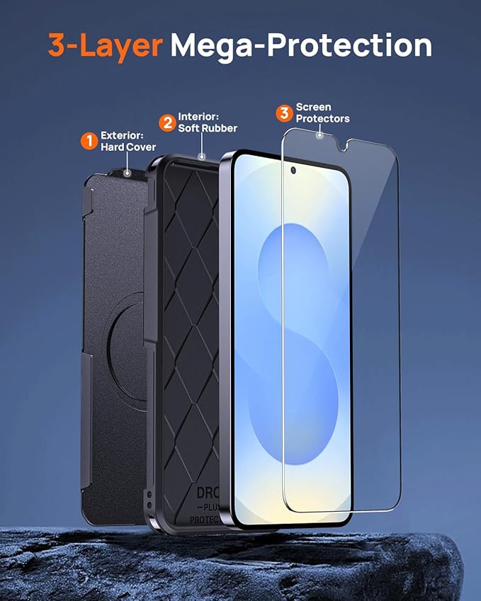 Lanhiem Magnetic for Samsung Galaxy S25 S24 Phone Case with Tempered Glass Screen Protector, Shock Absorption, Anti-Scratch Shockproof Case Cover for Samsung S25 S24, Black