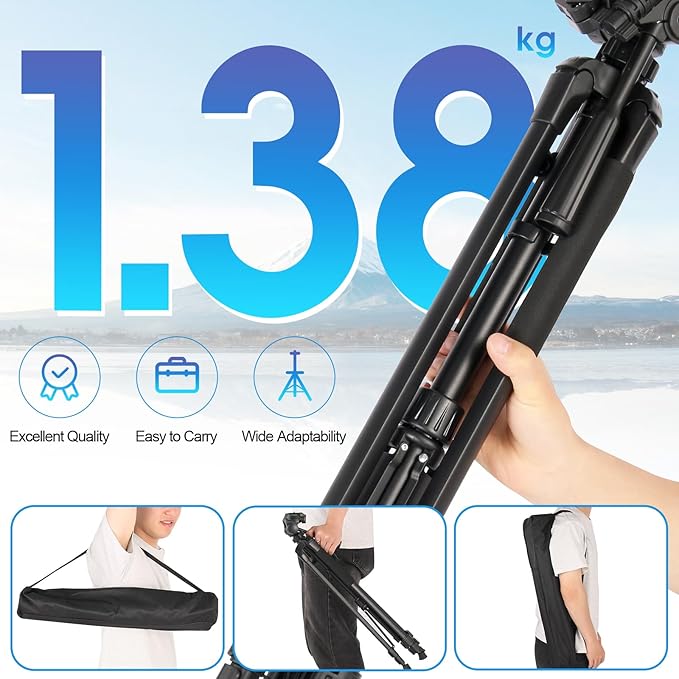 Tripod Stand for Camera & Cell Phone,68” Professional Stand with Carry Bag and Phone Holder,Sturdy & Stable Height Adjustable Multi-Angle Shot Selfie Stick Tripod,Max Load 11Lb(Black)