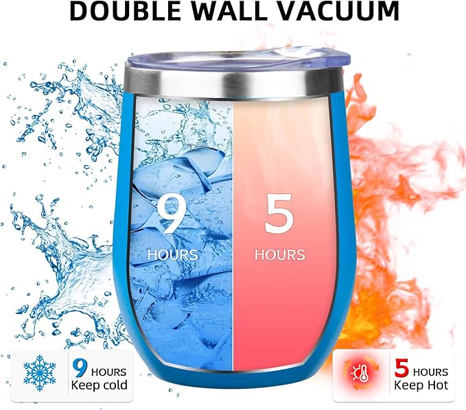 12oz/4 Pack Wine Tumbler Glasses with Lid Stemless Double Wall Vacuum Stainless Steel Travel Tumbler Keeping Cold & Hot for Wine,Coffee,Cocktails,Christmas Drinks-Family and Gifts(Multi color-8)