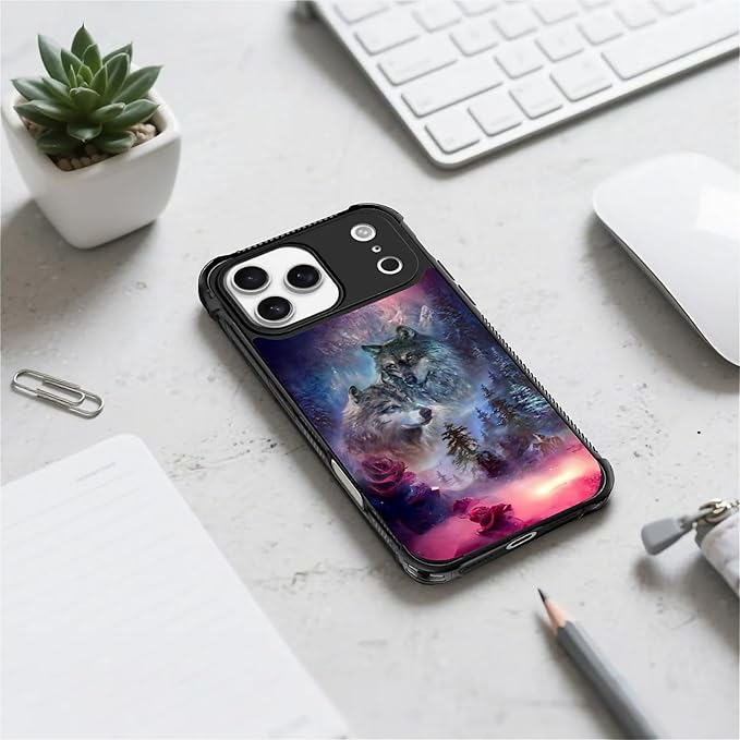 for iPhone 17 Pro Max Case,for MagSafe Graphic Design for Girl Boy Soft Silicone Hard Acrylic Shock Protection Designed for iPhone 17 Pro Max Star Two Wolfs Howling Pattern