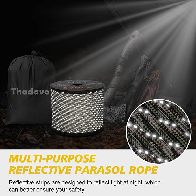 850Ib Reflective Paracord Rope, 50/100/200/500/1000ft 4MM 11 Strand Parachute Cords, Survival Paracord Rope Tie Down for Crafting, Tent, Camping, Clotheline, Hiking, Fishing, Camo Green 100FT