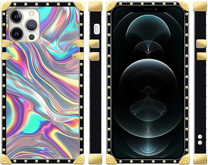 Compatible with iPhone 12 Case, Holographic Abstract Iridescent Textures Luxury Golden Decoration for Girl Women Soft TPU Shockproof Protective Hard PC Back for iPhone 12 Pro