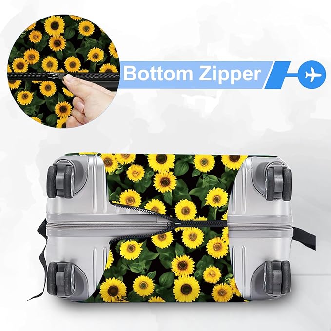 ANNA QUEEN Sunflowers Travel Luggage Cover -Stretchable Airplane Suitcase Protector Sleeve,Universal Washable Fit for 20-22 Inch Checked Baggage,Water Resistant Durable Luggage Protector
