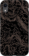 Topography Black & Brown Abstract Pattern Topographic Map Case for iPhone XR