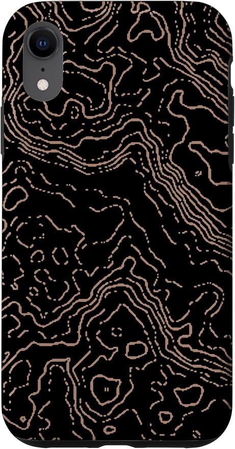 Topography Black & Brown Abstract Pattern Topographic Map Case for iPhone XR
