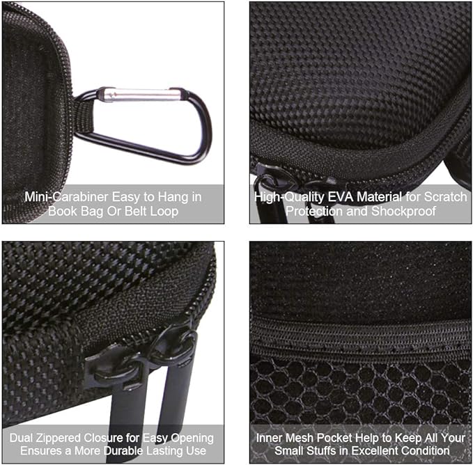 Portable Hard EVA Case, Hootek Protective Hard Shell Travel Carrying Case Bag with Dual Zipper and Metal Carabiner for MP3 Players, USB Cable, Earphones, Memory Cards, U Disk, Lens Filter, Keys, Coins