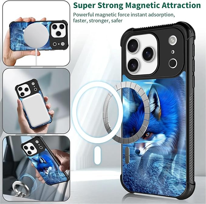 for iPhone 17 Pro Case,for MagSafe Graphic Design for Girl Boy Soft Silicone Hard Acrylic Shock Protection Designed for iPhone 17 Pro Snowy Mountain Fox Lake Pattern