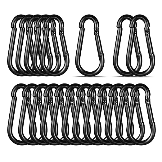 Black Carabiner, Heavy Duty Galvanized Steel Spring Snap Hook Carabiner Clips with 260LBS Holding Capacity, Ideal for Outdoor, Hammock, Swing and Travel (20PCS M6 2.4Inch)