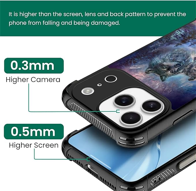 for iPhone 17 Pro Case,for MagSafe Graphic Design for Girl Boy Soft Silicone Hard Acrylic Shock Protection Designed for iPhone 17 Pro Star Two Wolfs Howling Pattern
