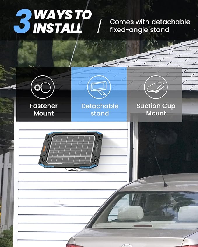BALDR 12V Solar Battery Charger, 13W Waterproof Dual Sided Battery Maintainer, IP67 MPPT Trickle Charger for Car, Trailer, Lawn Mower, Boat