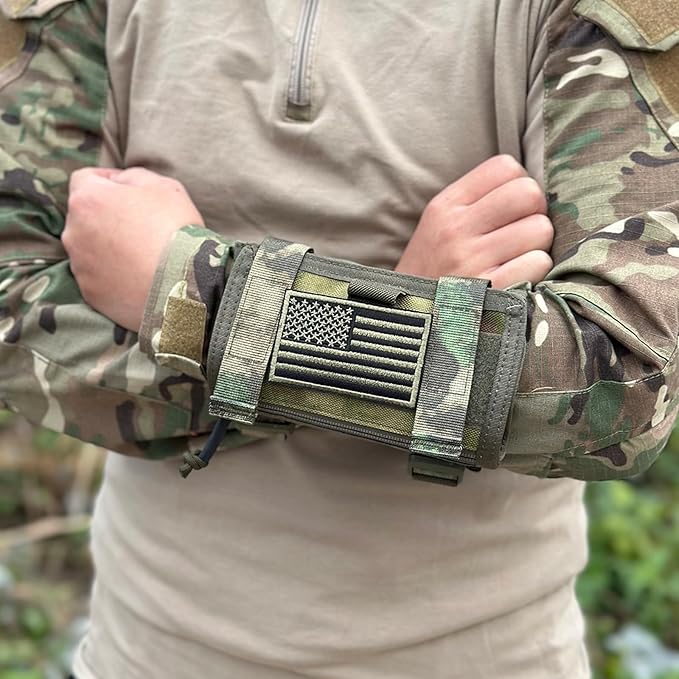 Tactical Arm Sleeve Map Pouch Case Documets Holder Wrist Case Wrist Map Holder QB Wristband Map Case Military Arm PouchTactical USA Flag Patch