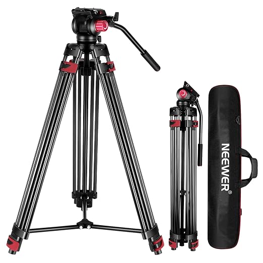 NEEWER 79"/200cm Video Tripod, Heavy Duty Aluminum Alloy Camera Tripod Stand with 360° Fluid Drag Head, QR Plate Compatible with Canon Nikon Sony and Other DSLR Camera Camcorder, Load Up to 17.6lb/8kg