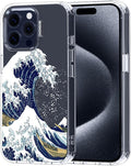 MOSNOVO Case for iPhone 15 Pro Max, [Buffertech 6.6ft Military-Grade Drop Protection] [Anti Peel Off Tech] Clear TPU Bumper Phone Case Cover Design - Great Wave