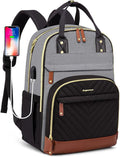 Laptop Backpack for Women Work Bag - 15.6 inch Travel Backpack Purse with USB Charger College Bookbag Waterproof Casual Daypack Fashion Business Computer Backpacks for Teacher Nurse Black Grey Brown