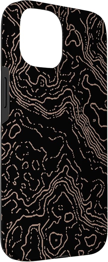 Topography Black & Brown Abstract Pattern Topographic Map Case for iPhone 15
