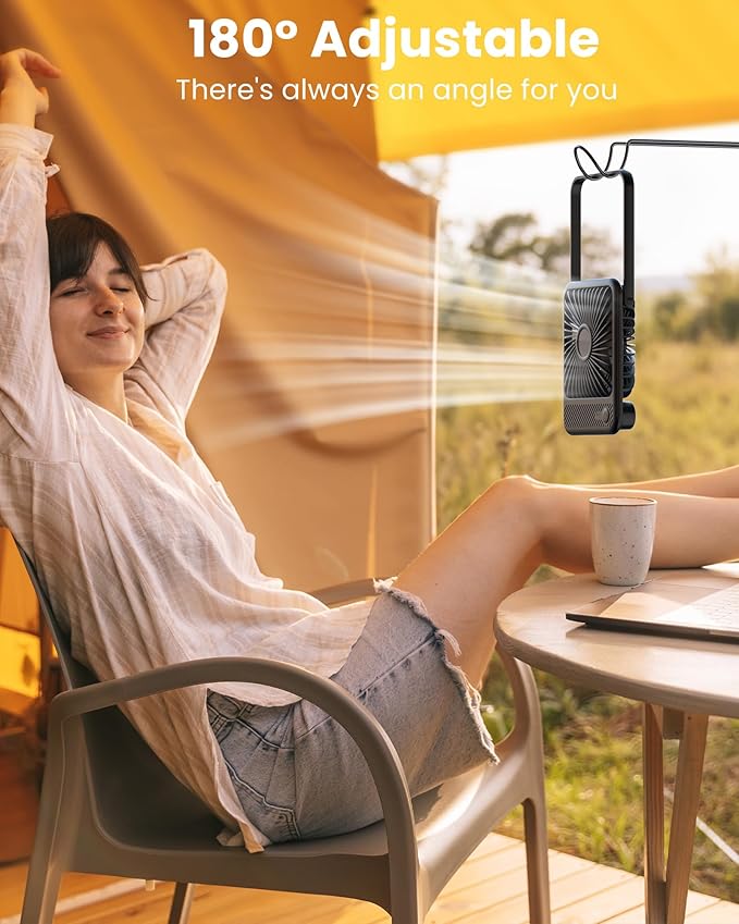 Koonie Battery Operated Desk Fan, 5'' Small USB Portable Fan with Max. 11h Runtime, Strong Wind, 180° Tilt Folding and 3 Speeds Adjustable, Ultra Quiet for Office Travel Camping Bedroom