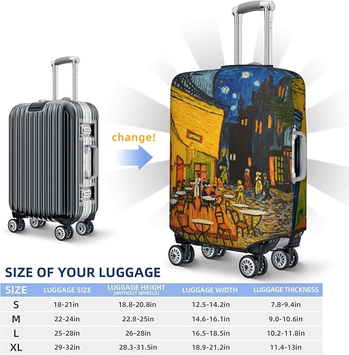 Van Gogh Cafe Terrace at Night Elastic Luggage Cover, Suitcase Protector For Travel (Fits 25-28 Inch Luggage)