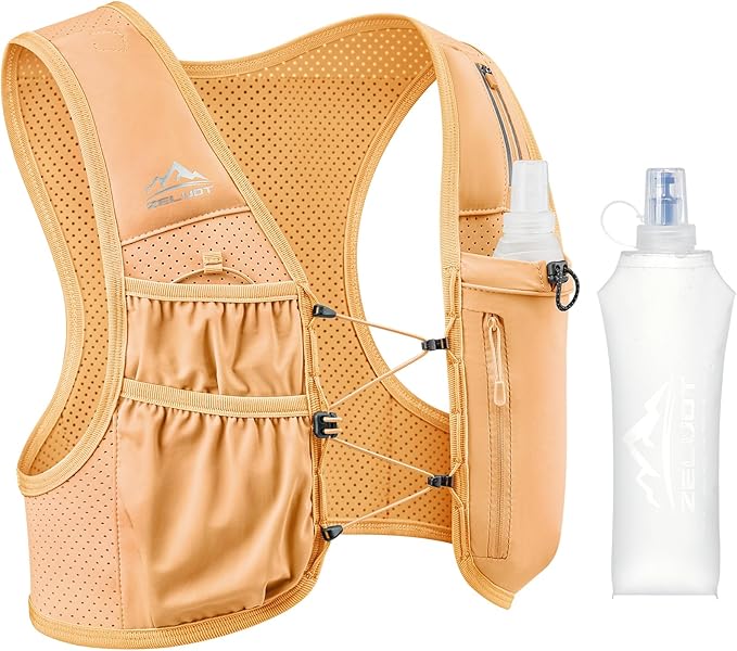 Zelvot Running Vest for Women Men, USA Original Patent, Adjustable Chest Straps Running Hydration Vest with 500ml Soft Flask, Lightweight Reflective Hydration Backpack for Marathon