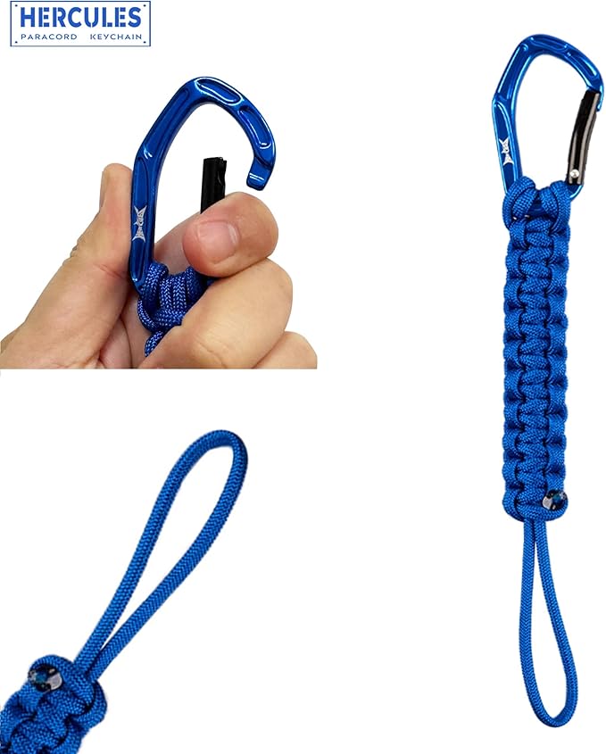 HERCULES Paracord Keychain Set – 2 Pack Lanyard Rope with Aluminum Clip, Durable Paracord Wrist Strap for Outdoor Activities, Royal Blue