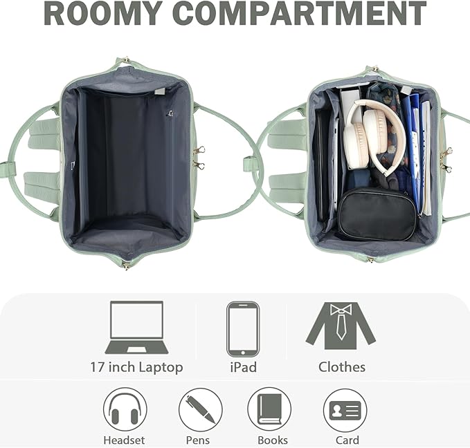 KROSER Laptop Backpack 17" Stylish Backpack Water Repellent College Casual Daypack Travel Business Work Bag for Men/Women-Beige/Light Green