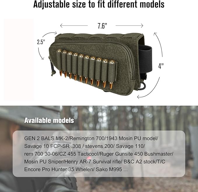 PETAC GEAR Tactical Buttstock Rifle Stock Pack/Adjustable Shell Holder Cheek Rest Pouch for Long Action …