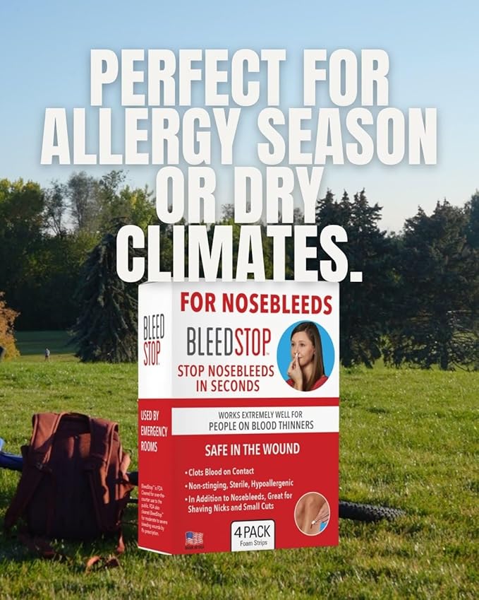 BleedStop™ Nosebleed Strips – Fast Acting Blood Coagulant Foam Inserts – Helps Clot Blood on Contact – Non-Stinging Sterile Hypoallergenic for Mild to Heavy Nosebleeds