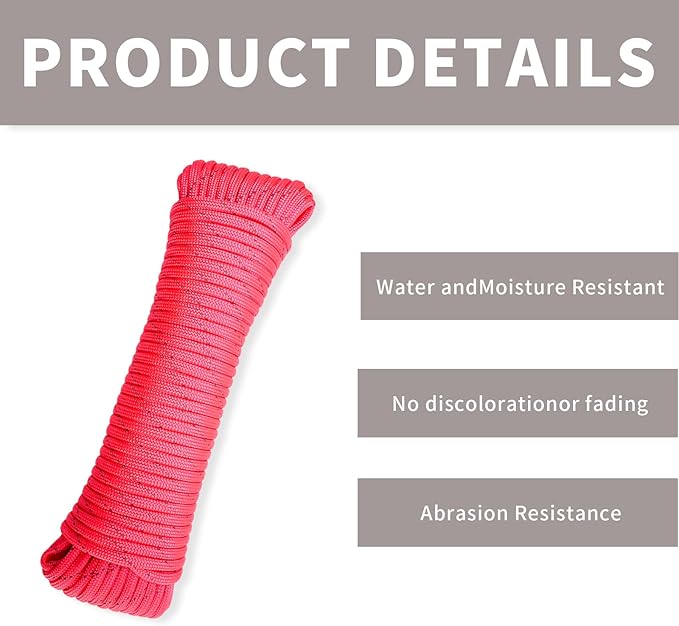 Paracord Rope, Reflective III Parachute Cord 7 Strand Core 550lb, 50ft Pink - High Visibility Abrasion Resistant Easy to Tie, Multi-Purpose Rope for Camping Survival DIY