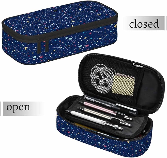 Galaxy Pencil Case Organizer Constellation Space Bright Stars Purple Stationery Box Makeup Box School Supply for Boy Girl Men Women