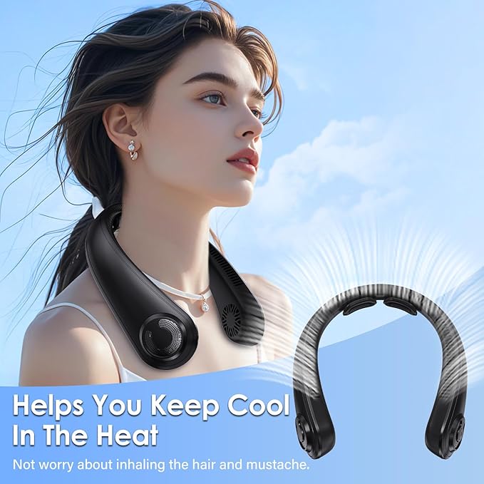Portable Lightweight Neck Fan with Neck Support, Birthday Gifts for Men Women Dad Mom, Rechargeable Personal Wearable Cooling Neck Fans for Hot Flashes, Disneyland, Travel, Camping Essentials