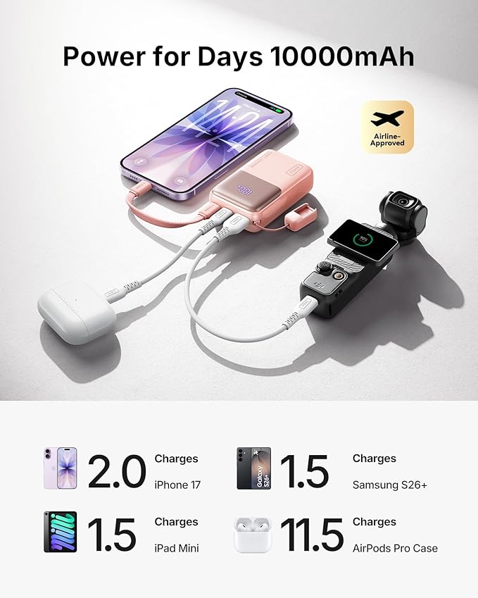 INIU Pocket Size Portable Charger, Ultra Small 10000mAh 45W PD Power Bank, Fast Charging Battery Pack, Travel Essentials Powerbank for iPhone 17 16 Pro Air, Xiaomi 17 Pro Max 16 15 14, Samsung S24 etc
