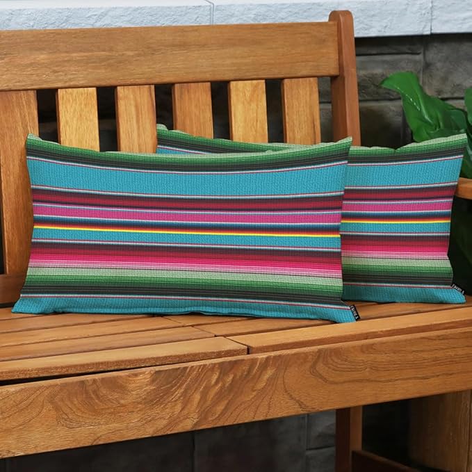 EKOBLA Decorative Lumber Cushion Case Mexican Stripes Pattern Ethnic Cinco De Mayo Rainbow Color Striped Home Decorative Waist Lumber Cotton Linen Pillowcases Oblong Rectangle Case