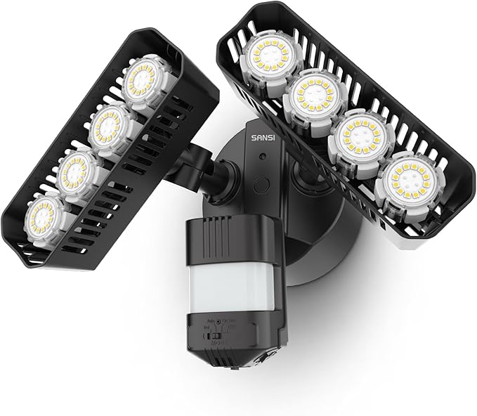 SANSI 7000LM Brightness Motion Sensor Outdoor Lights, 54W 5000K IP65 Waterproof LED Flood Light Outdoor, 700W Equiv Dusk to Dawn Security Lights 72FT Adjustable 2 Head 8 Lights, Yard Garage, Hardwired