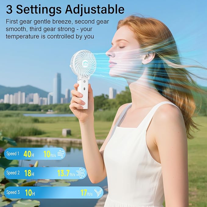 HandFan 10400mAh Portable Hand held Fan, 40Hrs Long-Lasted Hand Fan Rechargeable, Mini Personal Fans Foldable, Heavy Duty Battery Fans for Travel Beach Concerts Cruise Makeup(White)