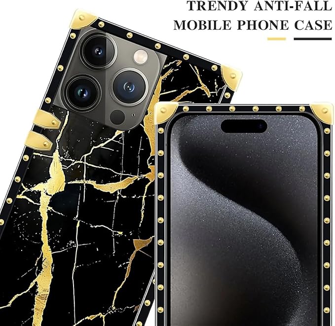 Compatible with iPhone 16 Pro Case, Black Gold Marble Nature Luxury Golden Decoration for Girl Women Soft TPU Shockproof Protective Hard PC Back